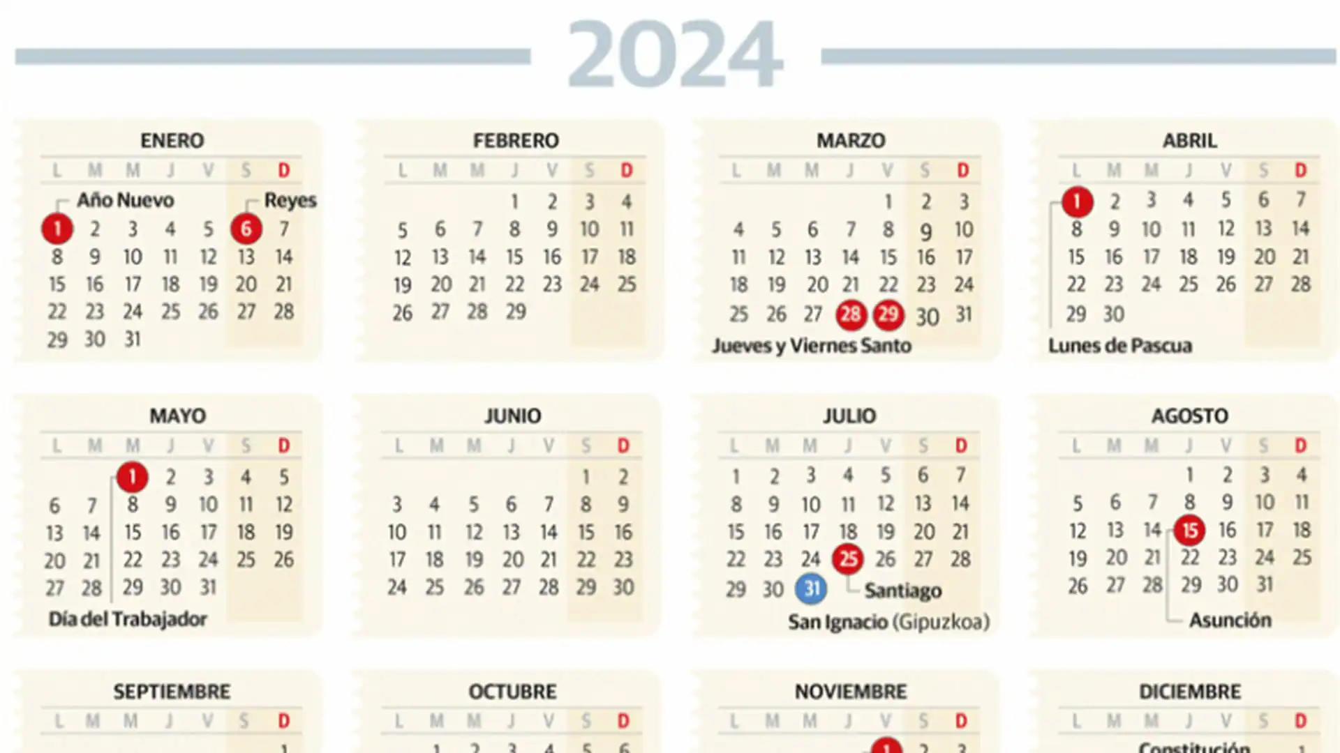 Así queda el calendario laboral de Euskadi de 2024 El Diario Vasco